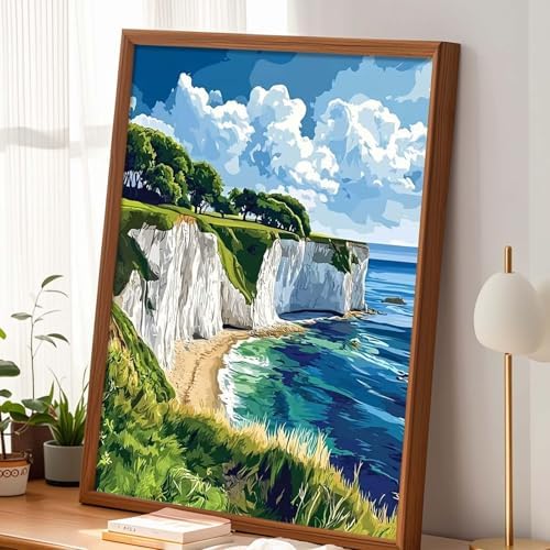 Alptiny Coastal Landscape Paint by Numbers Kit for Adults Beginner, Cliffside Beach Paint by Number Kits, DIY Seaside Oil Painting Kit for Relaxation & Home Decor, 16x20 Inch - Image 2