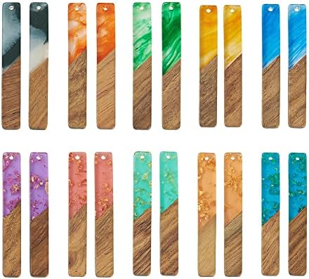 FASHEWELRY 20Pcs Resin Wood Earring Charms Rectangle Wooden Earring Blanks Bar Boho Charms for Jewelry Making Wooden Earring Pieces with Gold Foil - Image 7