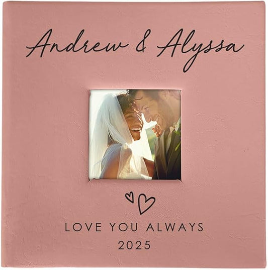 Personalized Photo Album For Couples, Holds 200 4" x 6" Photos, Engraved Hand Drawn Hearts Leatherette Picture Album, Gifts For Her, Wedding Gift