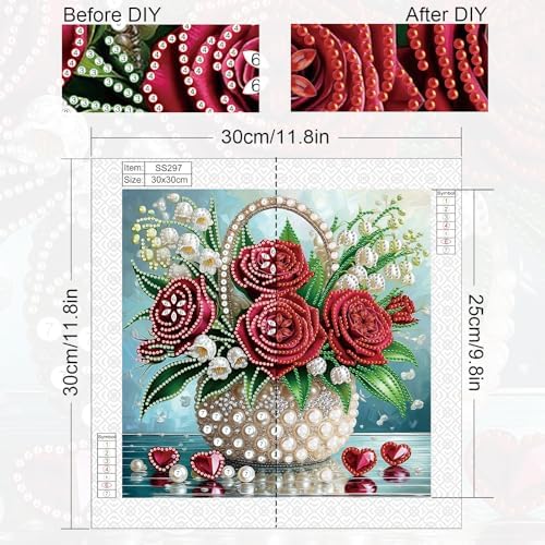 jinglinhh Red Rose Flowers Lily of the Valley Special Shaped DIY Diamond Art Painting Kit for Adults Beginners, Partial Drill Crystal Rhinestone Gem Art Craft Home Wall Decor 30x30cm - Image 2