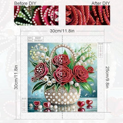 jinglinhh Red Rose Flowers Lily of the Valley Special Shaped DIY Diamond Art Painting Kit for Adults Beginners, Partial Drill Crystal Rhinestone Gem Art Craft Home Wall Decor 30x30cm - Image 2