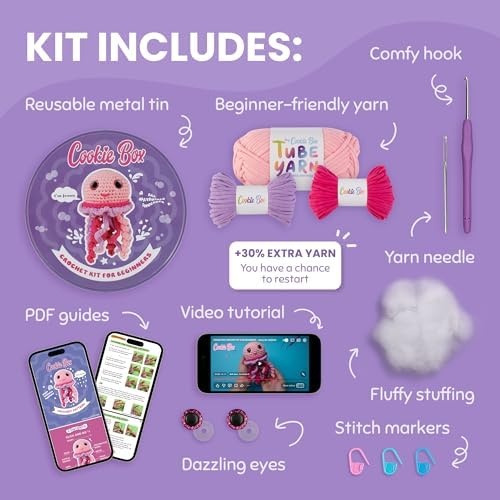 Cookie Box Crochet Kit for Beginners, Jellyfish Jenny - Image 2
