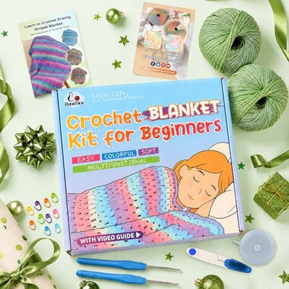 Aeelike Crochet Blanket Kit for Beginners, Easy Blanket Crochet Kits, Green - Image 7