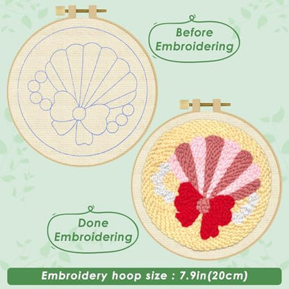 ERKOON Punch Needle Kit Adults Beginners, DIY Easy Sea Animals Embroidery Set for Starter Art Craft, Needling Punch Project with Patterns, Tools, Yarns, Hoop, Instruction (Shell) - Image 3