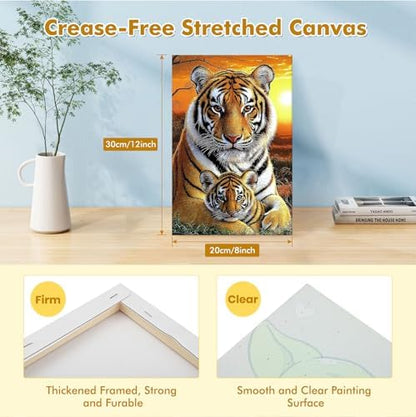 Bowetile Framed Paint by Numbers Tiger for Adults Beginners, Adults' Paint-by-Number Tiger Kits, Easy Adult Paint by Number Kits on Canvas, Acrylic Animals Number Painting for Home Decor, 8x12in - Image 3