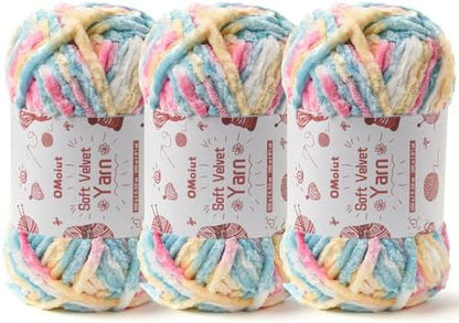 3x100g Fluffy Velvet Chenille Yarn for Crocheting and Knitting, 3x87.4yd Baby Yarn for Crocheting Soft, Crochet Chunky Yarn Amigurumi Yarns（Candy Color by OMoiut
