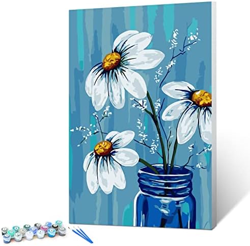 Ginkko Paint by Numbers for Adults Kids Beginners with Wooden Frame Easy Acrylic on Canvas 12x16 inch with Paints and Brushes, Vase Flower(Include Framed) by Ginkko