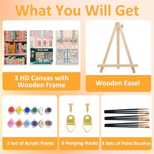Mandun Book Shop Paint by Numbers Kit for Adults, 3 Pack, 7.8x11.8 inch - Image 4