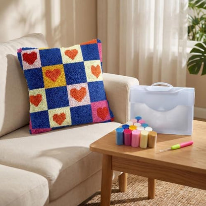 Latch Hook Kits for Adults Beginner,17x17 inch Butterfly Floral DIY Crochet Pillow Cover Kit Pre-Printed Pillowcase Hook and Latch Kit Needlework Cushion Cover for Home Sofa Decor (Grid Heart) - Image 3