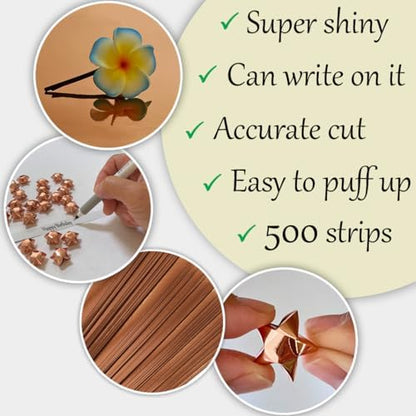 500-Strips Rose Gold Foil Paper Strips for Making Origami Stars, Lucky Stars, Puff Stars. Reflective Mirror Shiny Paper Strips, 0.5 x 11 inch. (Rose Gold Foil, 500) - Image 3