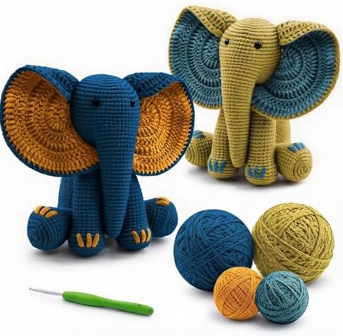JYZJDKE Crochet Kit for Beginners Adults - DIY Amigurumi Elephant Knitting Starter Kit with Yarn Sets, Crochet Animal Kit Cute Stuffed Animal Craft Birthday Gifts (Dark Blue+Ginger Elephant) by Unknown