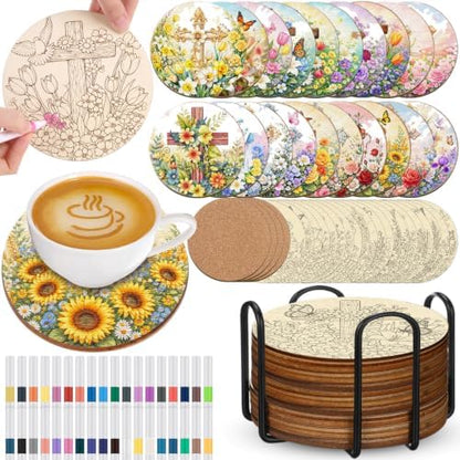 Reallnaive 77 Pcs Wooden Coasters Paint Kit, Christian by Reallnaive
