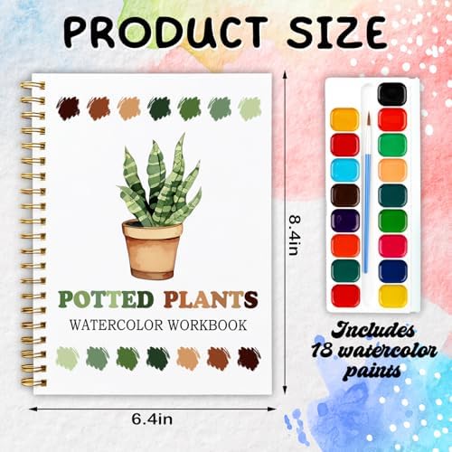 Potted Plants Favorites Watercolor Workbook, Water Coloring Book, 12 Patterns, Watercolor Kit for Beginners, Plant Lovers Gift - Image 2