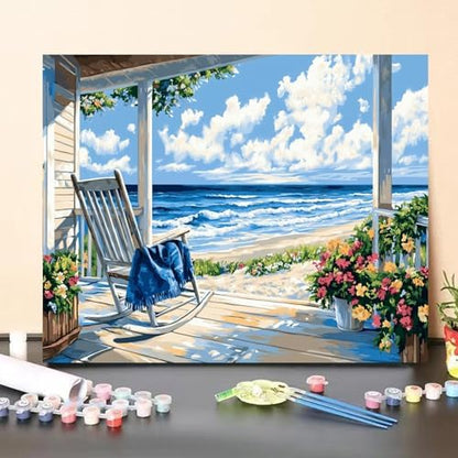 Beach Paint by Numbers Kit for Adults Beginner Landscape Oil Painting Kit Adult Paint by Number Kits on Canvas Ocean DIY Painting for Beginners Art by Numbers for Gifts Home Wall Decor 16x20 Inch - Image 2