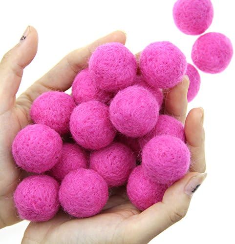 Zasy 30mm Needle Wool Felt Balls Foam Filled Wool Felt Pom Pom Home Decor DIY (Hot Pink) by Zasy
