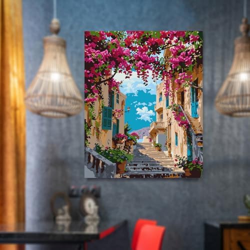 Lovepefe Landscape Paint By Numbers Kit for Adults Beginner Flowers Paint By Numbers Adult Seaside Town Color by Numbers DIY Canvas Oil Painting Adults Kits for Gift Home Wall Decor 16x20 Inch - Image 4