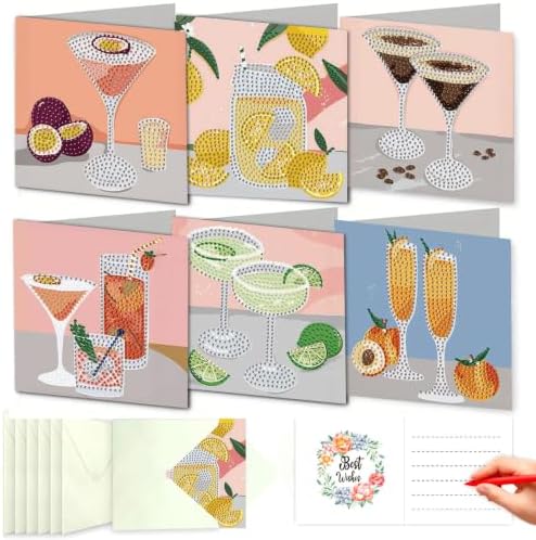 DDGYP 6 Pcs Cocktail Diamond Art Cards with Envelopes,Size 5.9×5.9inch by DDGYP
