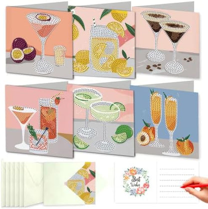 DDGYP 6 Pcs Cocktail Diamond Art Cards with Envelopes,Size 5.9×5.9inch by DDGYP