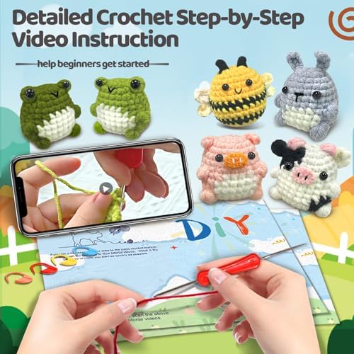 YAMAXIN Crochet Set for Beginners, for Complete Adults, Animal Crochet Hook Set for Beginners, Crochet Knitting Set with Video (6pcs Animals) - Image 5