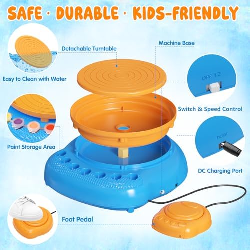 Weilim Pottery Wheel for Kids Beginners, Air-Dry Clay & Paint Kit Ages 6-12 - Image 6