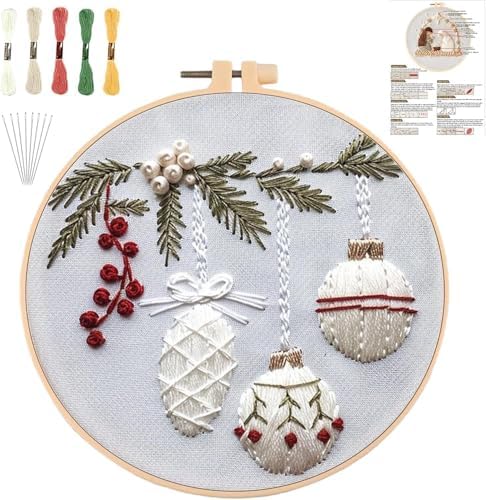 YOUDRN Christmas Embroidery Kits, Holly-Bauble Embroidery Kits Adults by YOUDRN