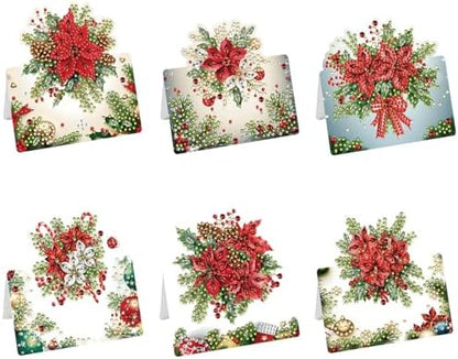 C'eitura 6Pcs DIY Poinsettia Flower Diamond Art Painting Crafts Rhinestone Painting Greeting Card Making Kit Postcard for Holiday Christmas New Year Party Favors by C%27eitura
