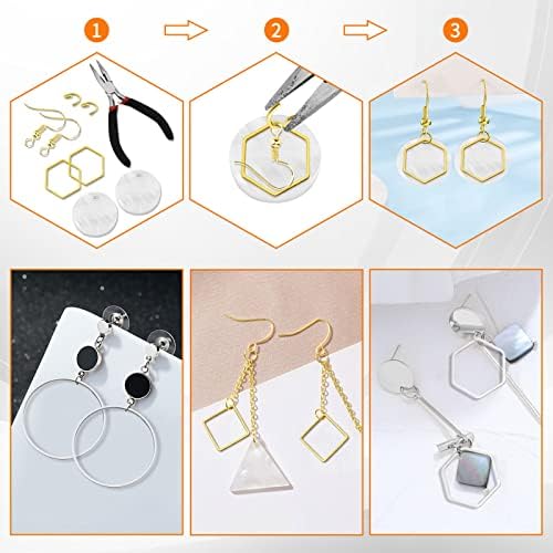 Oubaka 120pcs Beading Hoop Earrings,3 Shapes Earrings Findings Hoops Open Bezel Pendant Frame Hypoallergenic Square Hexagon Round Earring Findings for DIY Craft,Earring Necklace(Gold&Silver) - Image 4