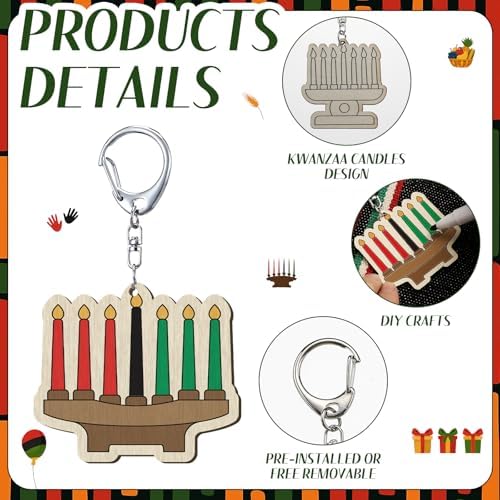 RattanView 24 Pcs Kwanzaa Craft Keychains DIY Candles Keychain, 12 Styles - Image 3