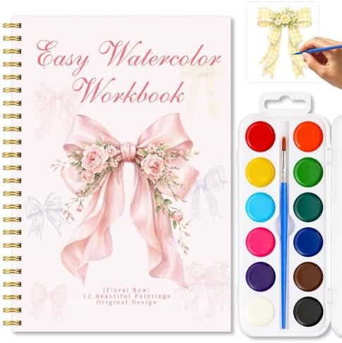 Floral Bow Watercolor Book, Easy Painting Workbook with Palette and Brush by Unknown