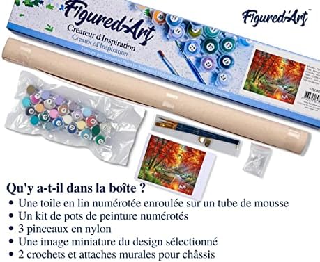 Figured'Art Paint by Numbers Kit for Adults Autumn River and Boat 16"x20" - Craft Art Painting DIY Kit Rolled Canvas Without Frame - Image 5