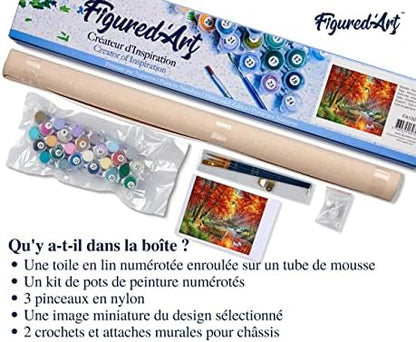 Figured'Art Paint by Numbers Kit for Adults Autumn River and Boat 16"x20" - Craft Art Painting DIY Kit Rolled Canvas Without Frame - Image 5