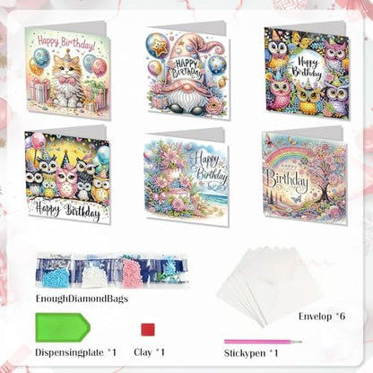 6 Packs Diamond Painting Cards Kits for Adults, Happy Birthday Diamond Art Greeting Cards with Envelop, Diamond Art Cards Gift for Families, Friends, Partners (Birthday 02) - Image 7