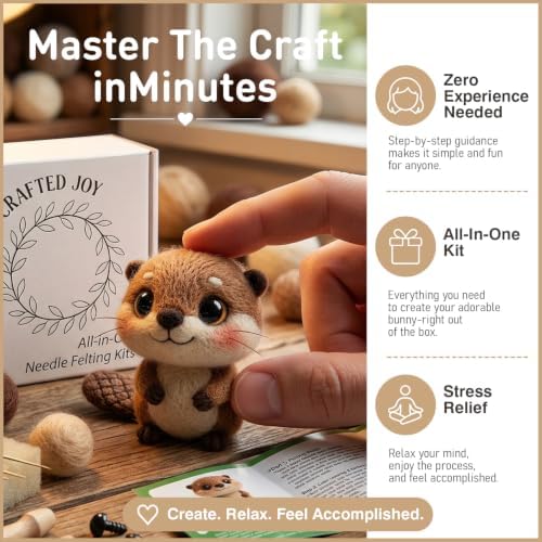 DIY Needle Felting Kit Cute Beaver – Needle Felting Starter Kit with Fiber Roving, Needles, Felting Pad & Instructions | Felted Animal Kit for Beginners Adults | DIY Craft Gift Home Decoration - Image 3