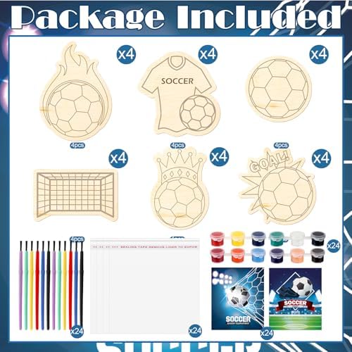 Chunful 24 Sets Soccer Party Favors Wooden Painting Crafts Kits - Image 3