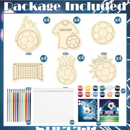 Chunful 24 Sets Soccer Party Favors Wooden Painting Crafts Kits - Image 3