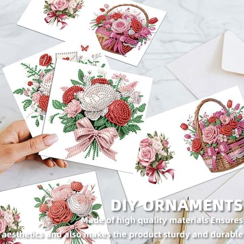 12 Pack Diamond Painting Greeting Cards Kit with Envelopes, 5D DIY Rose Bouquet Flower Basket Diamond Art Cards, Mothers Day Birthday Thank You Cards for Women Her Adults - Image 7