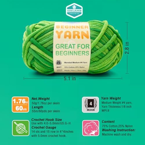 3 * 50g/1.76oz Yarn for Crocheting and Knitting, 3 * 60yds Beginner Yarn with Easy-to-See Stitches; Worsted-Weight Medium #4;Amigurumi-Friendly Crochet Kit(Water Melon+Coffee+Sunflower) - Image 2