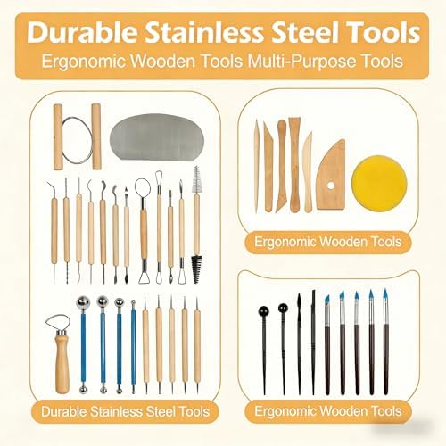 DaChihSheng 43 Pcs Clay Tools Kit Pottery Tools Polymer Clay Sculpting Tools Kit for Carving Air Dry Clay Tools Set for Adults Clay Sculpting Tools Ceramic Tools Graving Tools use for DIY Handicraft - Image 3