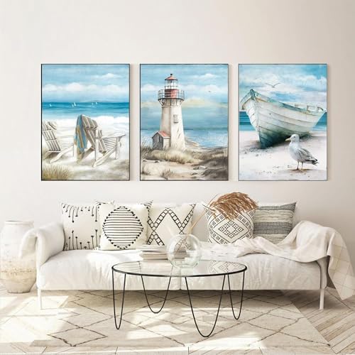 cupmod 6 Packs Beach Paint by Numbers Kit for Adults,Sea Side DIY Acrylic Oil Painting Numbers Kits on Canvas,Watercolor Adults Paint by Numbers Kits for Home Decor 9.8x13.8inch - Image 5