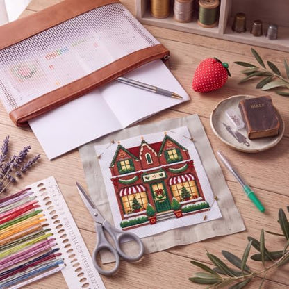 XunYee 22 Pcs Christmas Village House 18 Mesh Needlepoint Canvas Kit - Image 3