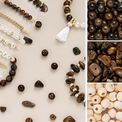 Xylise Jewelry Making Supplies Kit Natural Stone Beads for Irregular Natural Stone with for DIY Craft Bracelet Necklace Earrings for Adults (Tiger's Eye) - Image 4