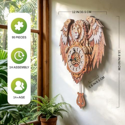 3D Puzzles for Adults Lion Clock Crafts for Adults Wooden Puzzles - Image 3