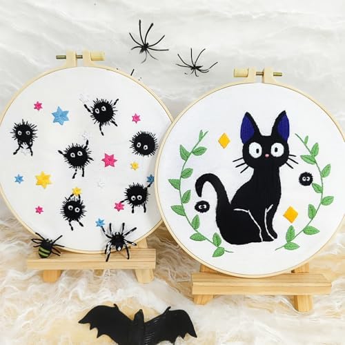 Cat Embroidery Starter Kit for Beginners Adults, Animal Stamped Cross Stitch Kit for Adult Beginner, Hand Embroidery Needlepoint Kits, 2 Set Embroidery Supply, 2 Hoops (Attached Video Tutorial) - Image 4