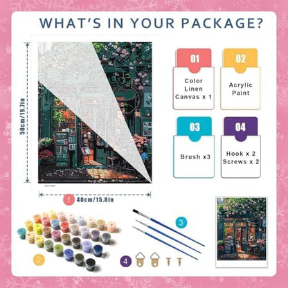 HITO Bookstore Paint by Numbers Kit for Adults 16x20 Inch Frameless - Image 2