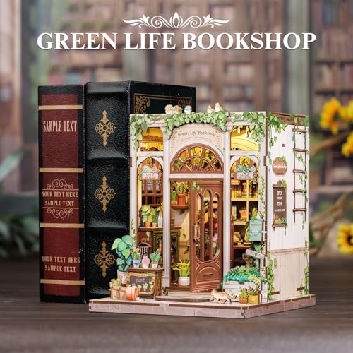 Fsolis Book Nook Kit Miniature House Green Life's Bookshop - Image 3