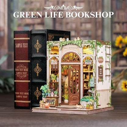Fsolis Book Nook Kit Miniature House Green Life's Bookshop - Image 3