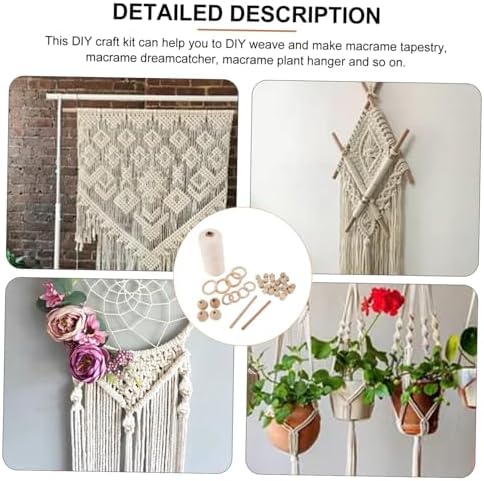 SOLUSTRE 1 Set DIY Macrame Kit for Beginners Complete with Thread Beads Rings Sticks for Tapestry Wall Art and Plant Hangers Craft Supplies for Creative Projects - Image 4