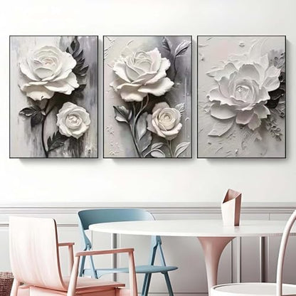 GEMOUJ 3 Packs Flower Paint by Numbers Kit for Adults - White Rose Adult Paint by Number Kits on Canvas for Beginner, DIY Painting by Numbers Kit,for Home Wall Decor 12 x 16 Inch - Image 4