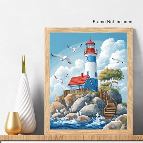Natuyalo Lighthouse House Paint by Numbers Kit for Adults, Pigeon Sea Scenery Painting by Numbers Kits Frameless, Adult Acrylic Paint by Number Kits Suitable for Gifts and Interior Decor 16x20 inch - Image 3