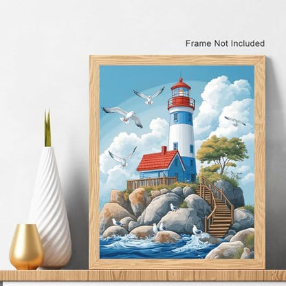 Natuyalo Lighthouse House Paint by Numbers Kit for Adults, Pigeon Sea Scenery Painting by Numbers Kits Frameless, Adult Acrylic Paint by Number Kits Suitable for Gifts and Interior Decor 16x20 inch - Image 3
